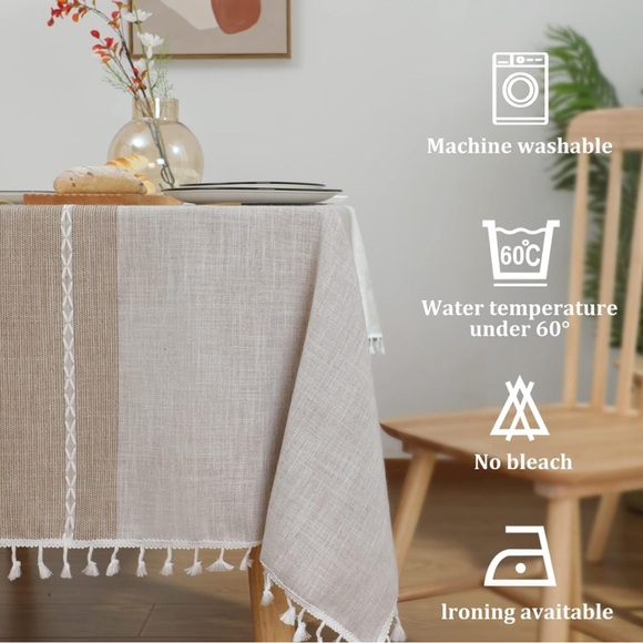 NEW Cotton Linen Tablecloths w/Tassels, Waterproof, Wrinkle Free, 55" X 55” ea - Picture 6 of 7